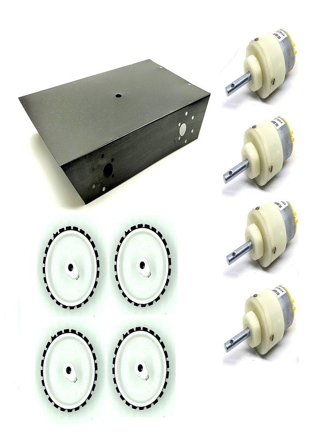 INVENTO 4 Wheel Car Kit Metal Chassis 260x130x45mm + 30 RPM DC Motor + 55x20 mm Wheel bot Smart Car DIY - Image 1